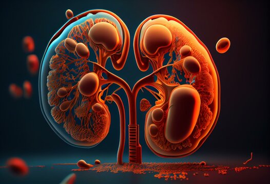3d rendered illustration of kidney disease 3D illustration. Generative AI