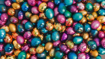 Fototapeta na wymiar Pile of colorful shiny Easter eggs background