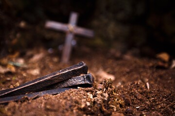Passion Of Jesus, Christina Wooden cross with metal nail