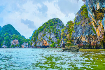 The rocky coast of Ko Thalu Ok Island, Phang Nga Bay, Thailand