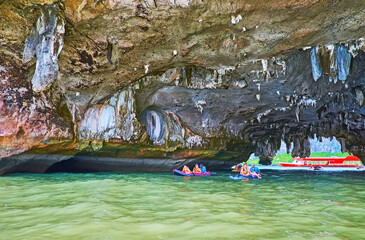 In grotto of Ko Thalu Ok Island, Phang Nga Bay, Thailand
