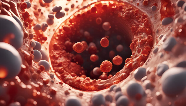 koronare Erkrankung Verkalkung Kalk Ablagerungen an Arterien Adern Blutbahnen Venen und Verfettung, Gesundheit Medizin, Behandlung, Volkskrankheit, mikroskopisch Zellen Wissenschaft, Forschung, human