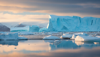 Majestic arctic landscape frozen water, tranquil scene, floating ice floe generated by AI