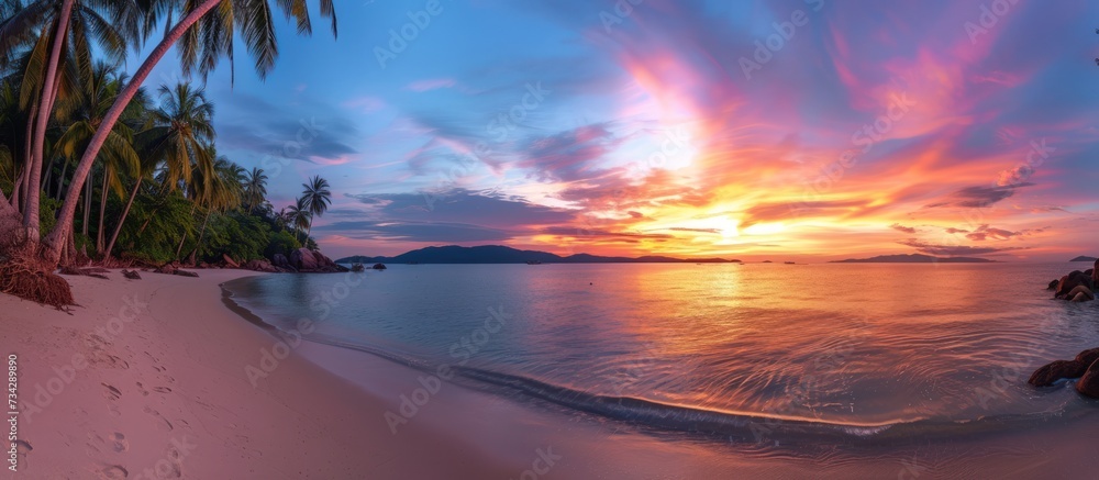 Wall mural Beautiful tropical beach landscape. AI generated image