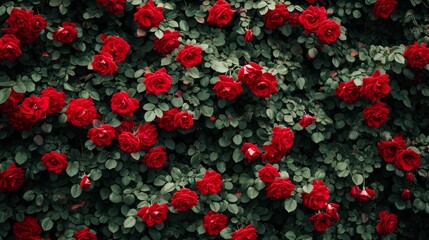 Natural background of red roses, generative ai