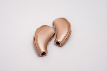 hearing aid isolated on white background. Close-up view, hearing aids for the deaf