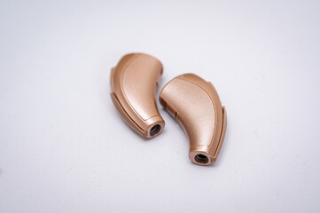 hearing aid isolated on white background. Close-up view, hearing aids for the deaf