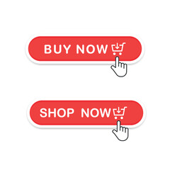 Buy now. Red button on white background. stock illustration