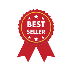 Best seller badge. Best seller red label. Retail badge. Advertisement symbol. Vector illustration.