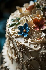 a close up of a cake decorated with flowers