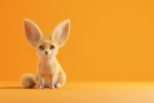 Cute Fennec Fox on light orange background with copy space