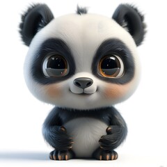 Flat logo adorable animated baby panda 3d rendering cartoon character on isolated background