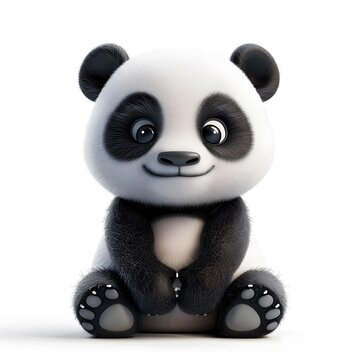Flat logo adorable animated baby panda 3d rendering cartoon character on isolated background