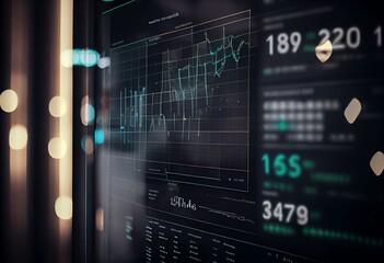 Virtual business big data with stock charts on digital screen. Generative AI