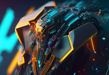 Fototapeten Colorful cyber surface futuristic 3D rendering with DOF. Generative AI © Joseph