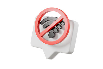 3D Speech Bubble Wi-Fi or Wireless signal sign and Forbidden sign with red crossed circle icon. Cartoon design creative icon isolated on white background. 3D Rendering