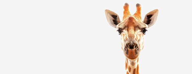 A detailed view of a giraffes head and neck, showcasing its unique features and graceful movement.