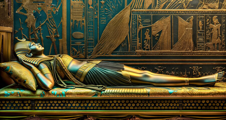 Ancient statue of pharaoh. Female Egyptian Pharaoh	 - obrazy, fototapety, plakaty