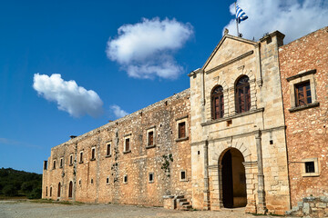 Fototapeta premium walls and gate of the Orthodox, historical monastery of Moni Arcadia on the island of Crete
