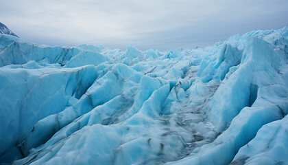 Fototapeta premium Frozen water flows through majestic arctic mountains, a tranquil adventure generated by AI