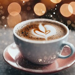 The cup of coffee in the saucer