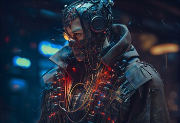 Fototapeta na wymiar Futurist 3d Illustration of a Cyberpunk Cybernetic Robotic Hacker. Generative AI