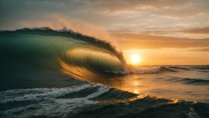 Fotobehang Strand zonsondergang illustration of Beautiful Sunset Waves