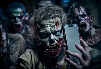 Phone addict zombies. Generative AI - obrazy, fototapety, plakaty