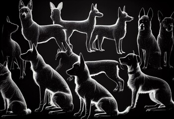 Animal seamless pattern of dog silhouettes. Generative AI