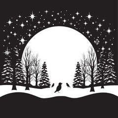 Shadowed Snowy Scenery Chic Vector Christmas Card Graphic Gothic Glistening Gifts Galore Sophisticated Black Card Illustration