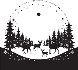Naklejka premium Gothic Glistening Gifts Galore Sophisticated Black Card Illustration Silent Night Snowy Stillness Minimalistic Vector Christmas Card