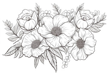 Beautiful flowers. Coloring book anti stress for children and adults. Illustration isolated on white background. Hand draw