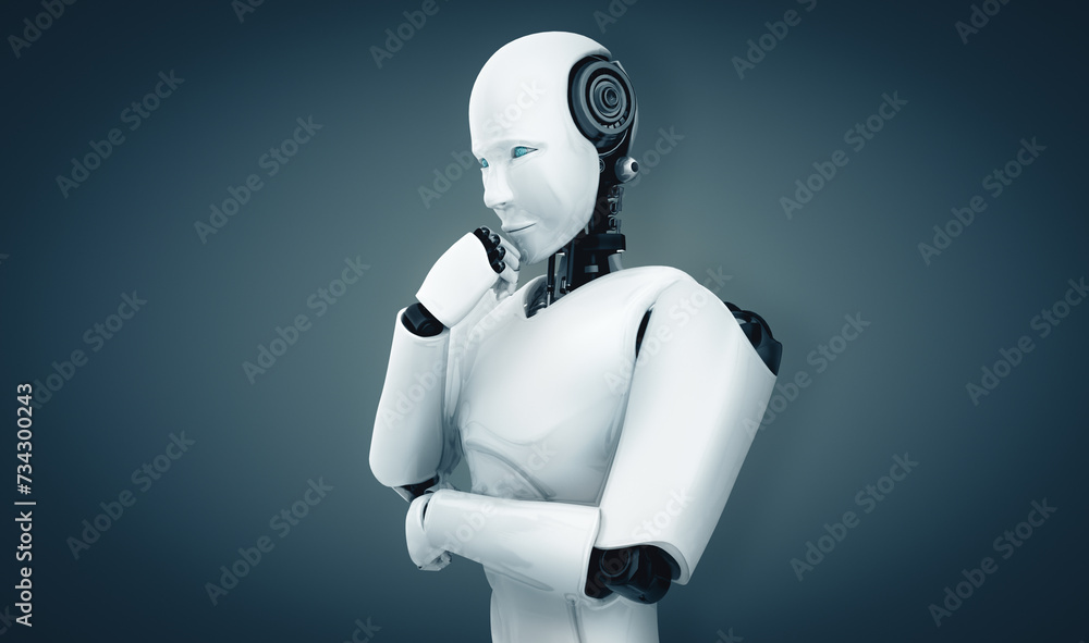 Poster xai 3d illustration thinking ai humanoid robot analyzing information data in concept of artificial i