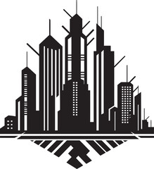 Fototapeta premium Shadowed Skyscrapers Chic Black Vector Design Gothic Grandeur Sophisticated City Art Deco Symbol