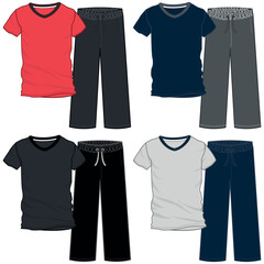 Pajamas set with color blocks and fashion variants, for both women and men,