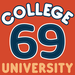 college or varsity type illustration, with varied fonts and texts, some with mascots, patches and colorful college numbers. with blocks.