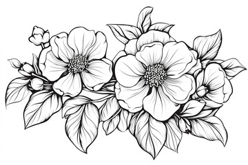 Beautiful flowers. Coloring book anti stress for children and adults. Illustration isolated on white background