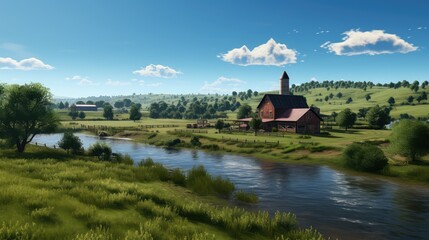 crops farm with river
