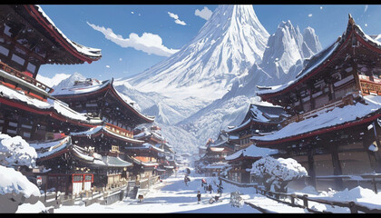 chinese temple in winter - obrazy, fototapety, plakaty