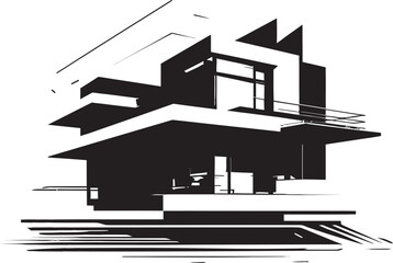 Gothic Gallery Sophisticated Abstract Architecture Design Silent Serenity Minimalistic Black Vector Structure