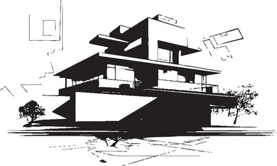 Noir Nucleus Stylish Abstract Architecture Icon Midnight Metamorphosis Elegant Vector Structure Graphic