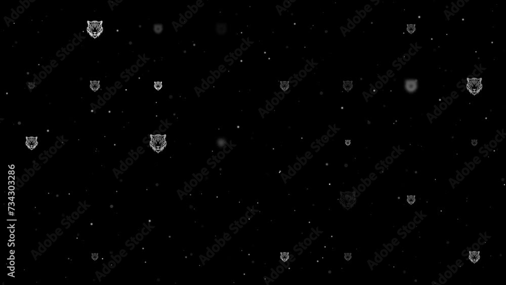 Poster template animation of evenly spaced tiger head symbols of different sizes and opacity. animation of 