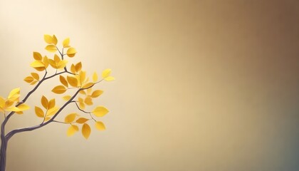 A branch with yellow leaves against a soft light background with subtle gradient tones from warm to cool colors
