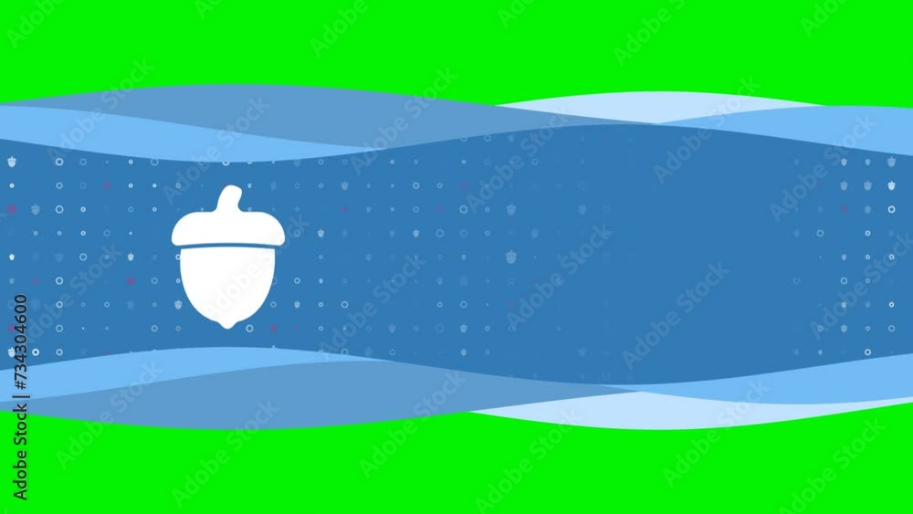 Poster animation of blue banner waves movement with white acorn symbol on the left. on the background there