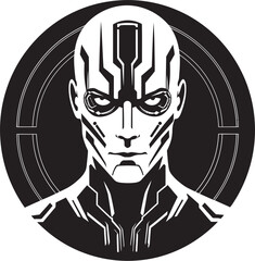 Digital Cerebrum Black Robot Icon Cybernetic Visionary Futuristic Face Design