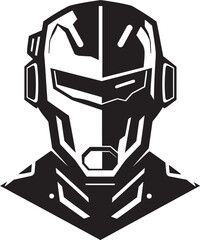 Futuristic Fusion Cyberrobot Face Icon Metallic Maestro Black Cyberrobotic Symbol