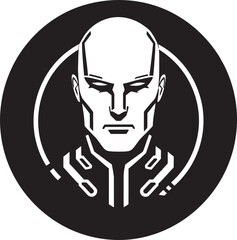 Metallic Maestro Black Robot Face Icon Digital Dynamo Cybernetic Vector Head Symbol