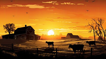 Fototapeta na wymiar countryside silhouette farm