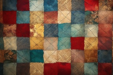 Fototapeta premium Colorful Patchwork blanket background. Summer ornament pattern fabric style. Generate Ai