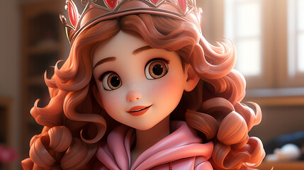 3d cute cartoon princess generative Ai photo